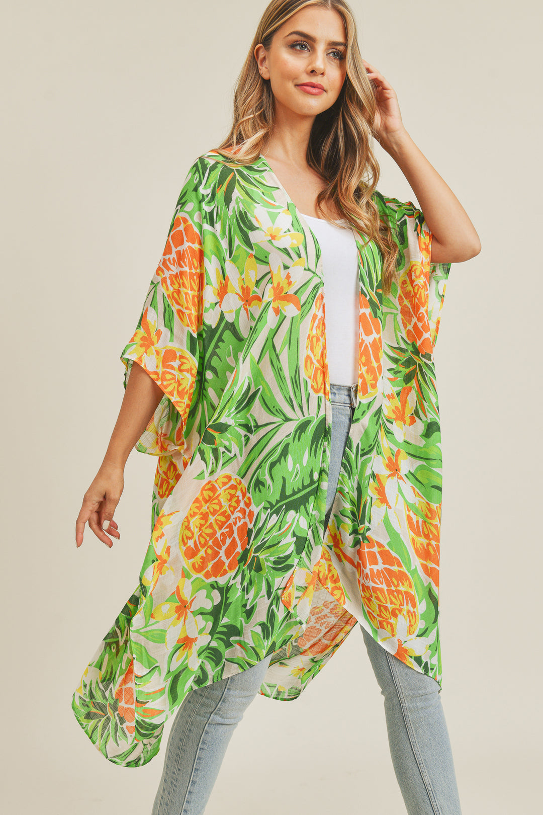 Bright Pineapple Open Front Kimono