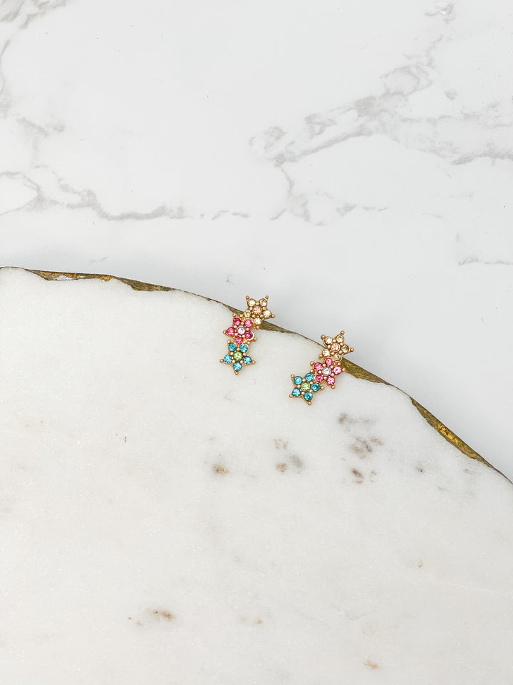 Glitzy Star Trio Drop Studs - Multi