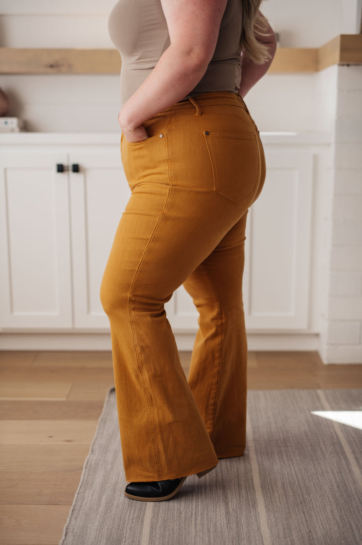 Melinda High Rise Control Top Flare Jeans in Marigold by Judy Blue