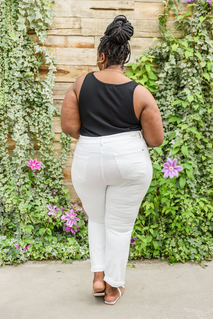 Mid-Rise Boyfriend Destroyed White Jeans by Judy Blue