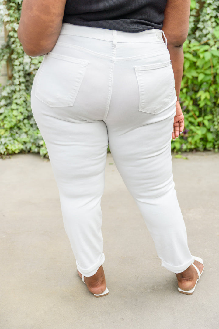 Mid-Rise Boyfriend Destroyed White Jeans by Judy Blue