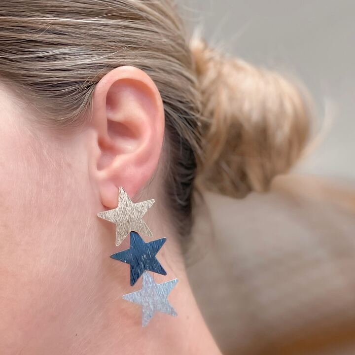 Mixed Metal Triple Star Dangle Earrings