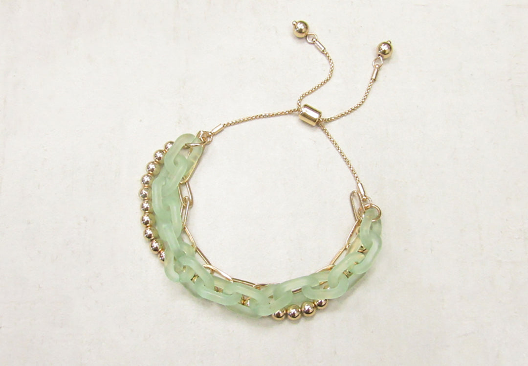 Gold Link & Chunky Chain Layer Bracelet - Green