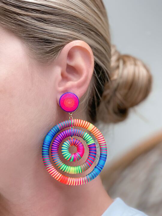 Neon Wrapped Dangle Earrings - Multi