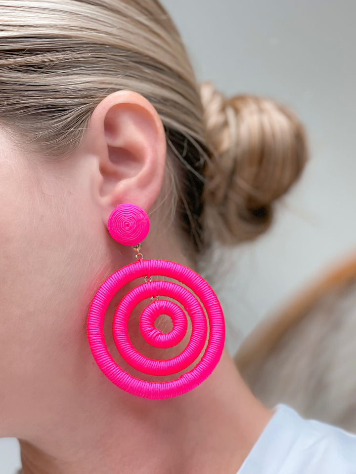 Neon Wrapped Dangle Earrings - Pink