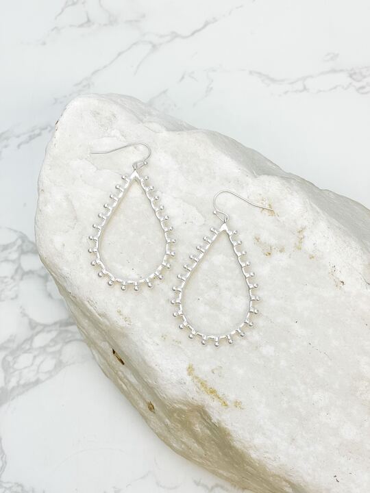 Pearl Studded Oval Dangle Earrings - Silver