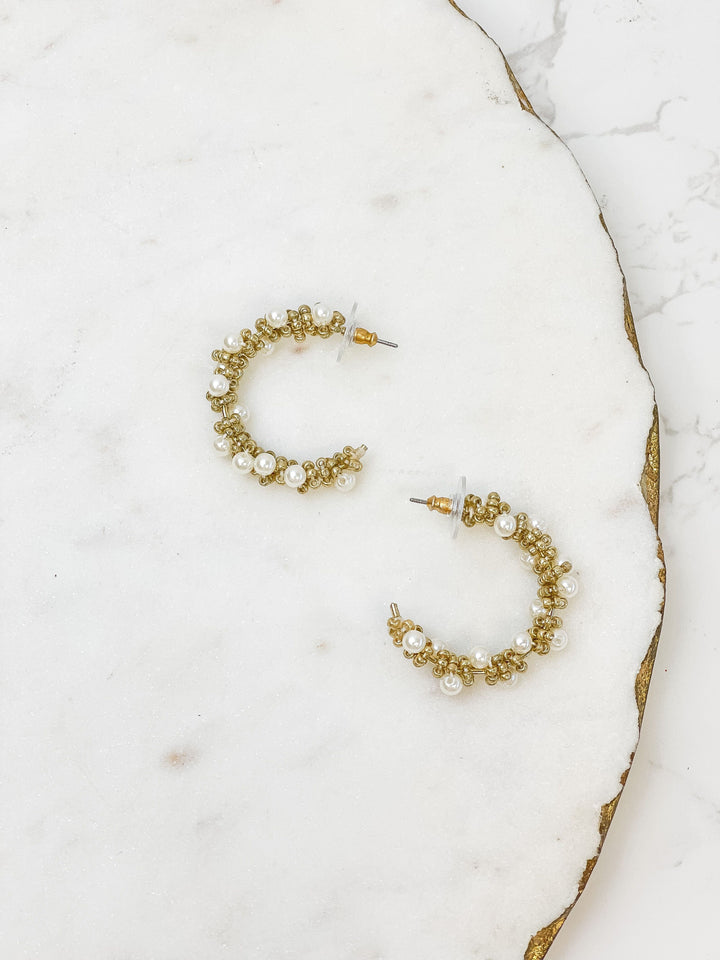 Classic Pearl Cluster Hoop Earrings - Gold