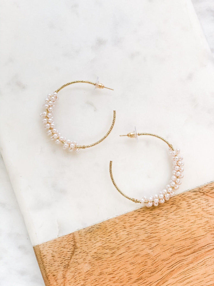 Jody Pearl Cluster Hoop Earrings - Gold