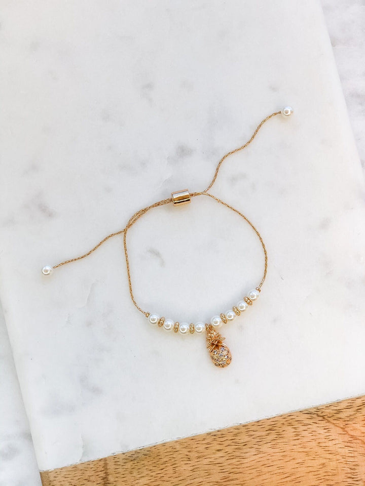 Pineapple Of My Eye Pearl Pull Bracelet - Gold