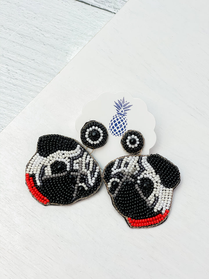 Pug Seed Bead Dangle Earrings