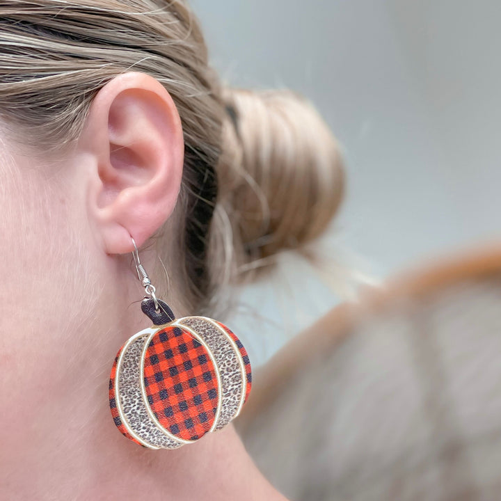 Checkered Pumpkin Dangle Earrings