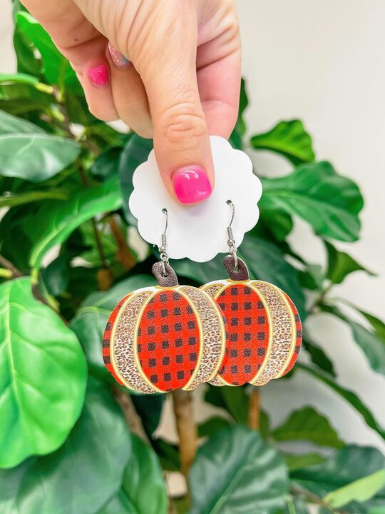 Checkered Pumpkin Dangle Earrings