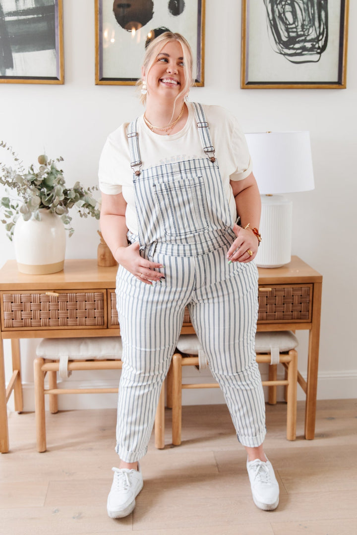 Railroad Stripe Overalls by Judy Blue