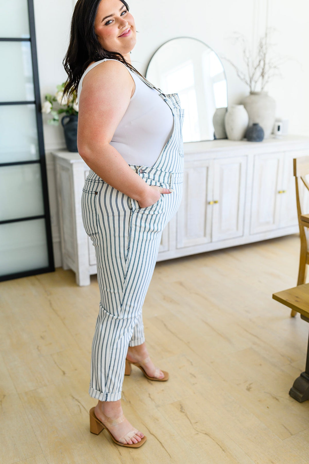 Railroad Stripe Overalls by Judy Blue