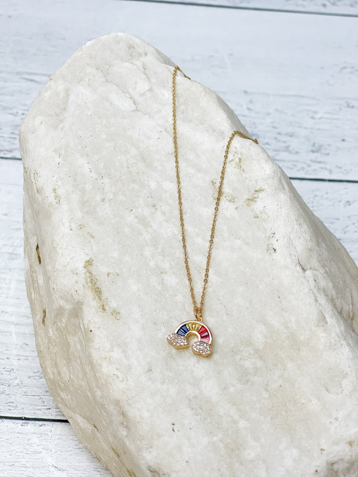 Cubic Zirconia Rainbow Pendant Necklace