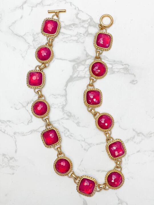 Red Jeweled Toggle Statement Necklace