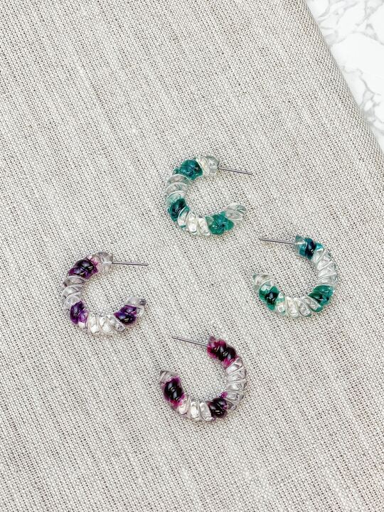 Petite Dried Flower Hoop Earrings - Green