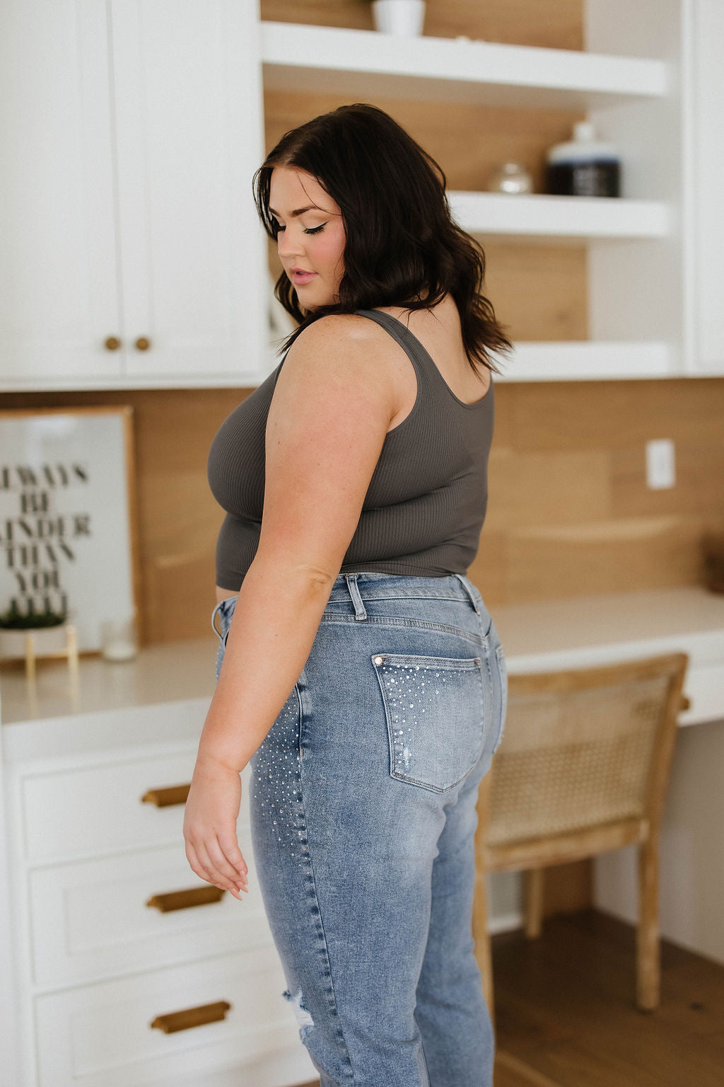 Relevant Ribbed Seamless Reversible Midi Tank in Charcoal