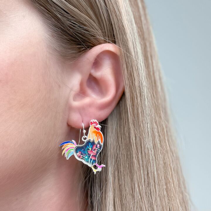 Rooster Printed Dangle Earrings