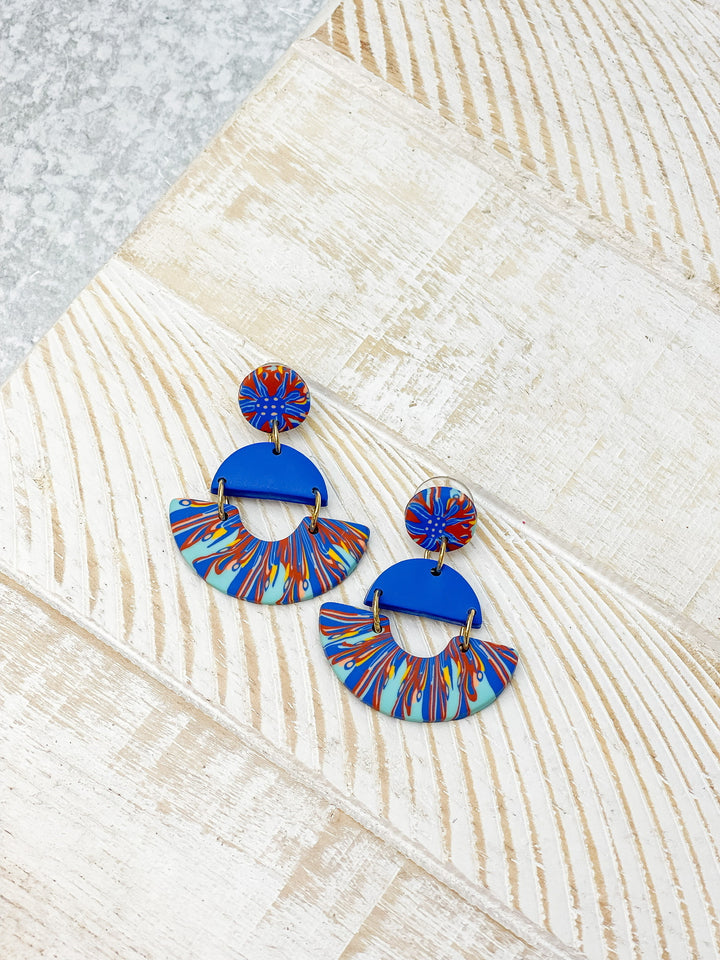 Half Moon Clay Dangle Earrings - Blue Multi