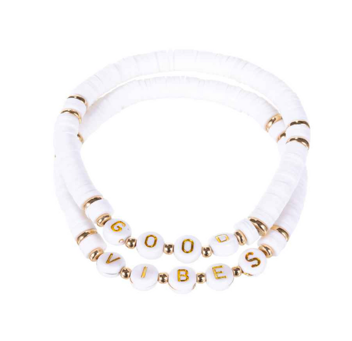 'Good Vibes' Stretch Bracelet Set - White