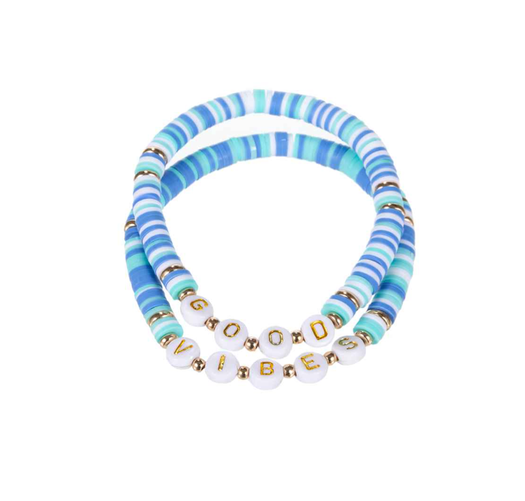 'Good Vibes' Stretch Bracelet Set - Blue Multi