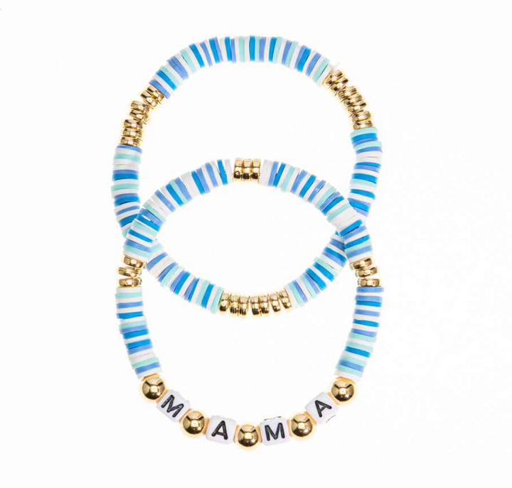 'Mama' Stretch Bracelet Set - Blue & Gold