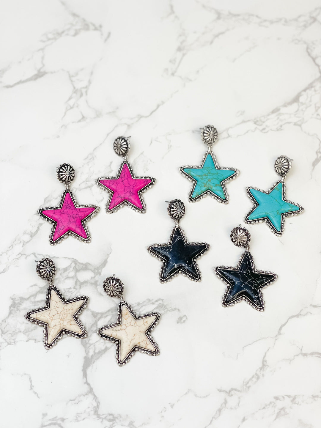 Semi Precious Star Statement Earrings - Turquoise