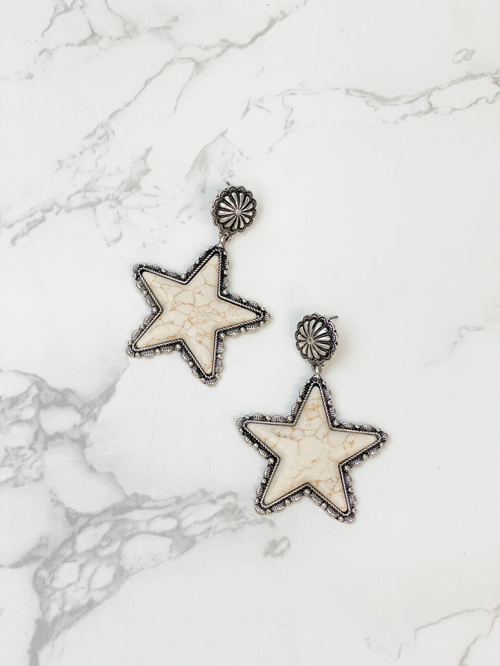 Semi Precious Star Statement Earrings - Ivory