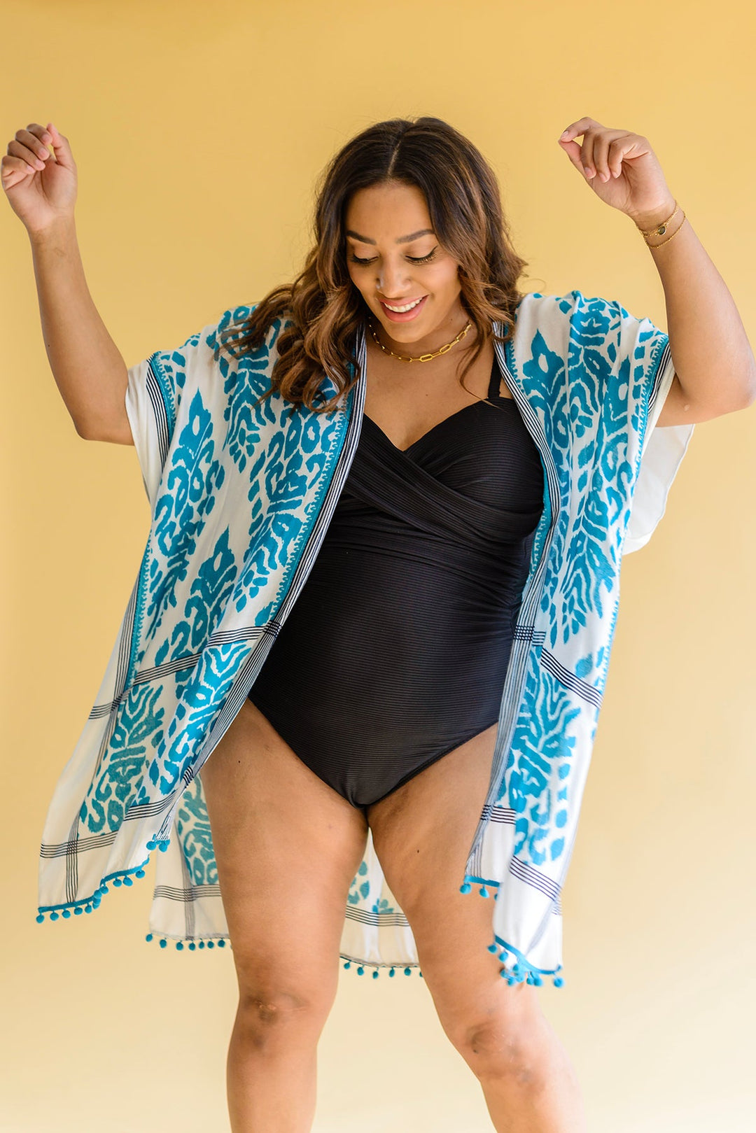 Elena Printed Kimono - Teal