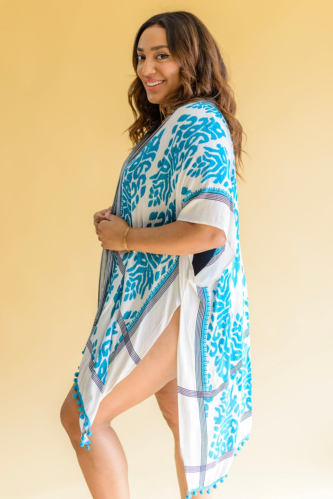 Elena Printed Kimono - Teal