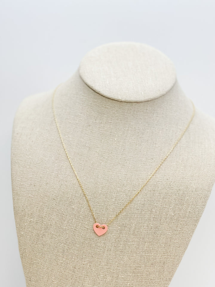 Simple Pink Cutout Heart Necklace