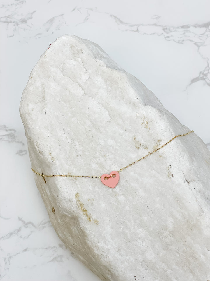 Simple Pink Cutout Heart Necklace