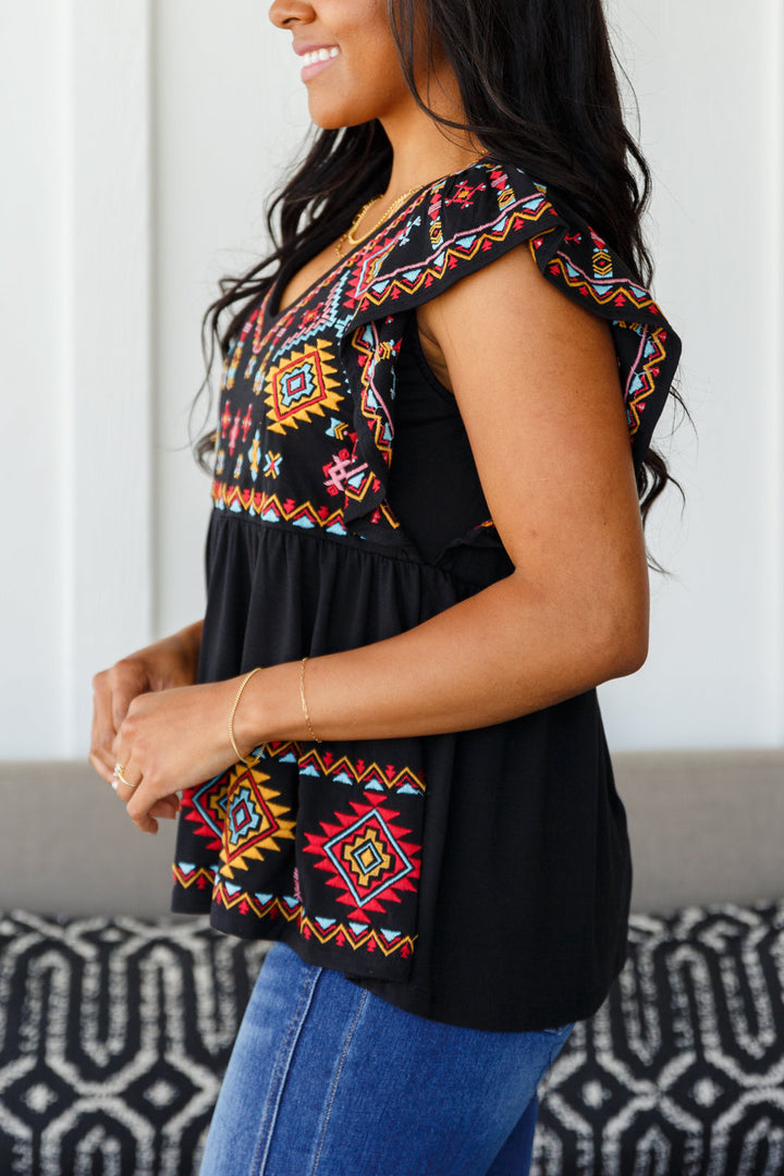 Sophia Embroidered Blouse in Black (Ships in 1-2 Weeks)