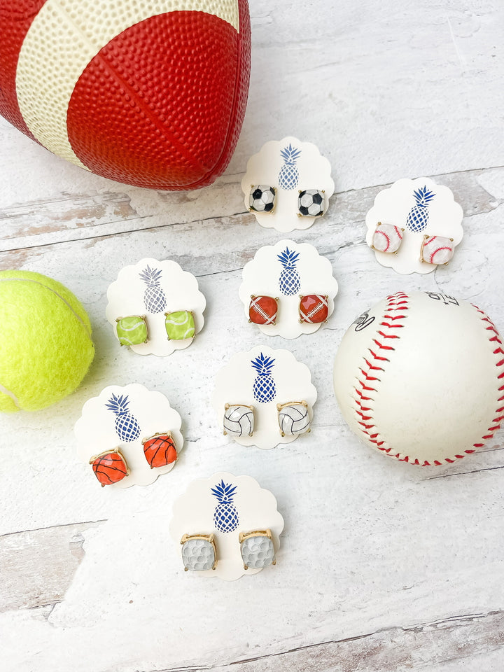 Printed Sports Stud Earrings - Tennis Ball