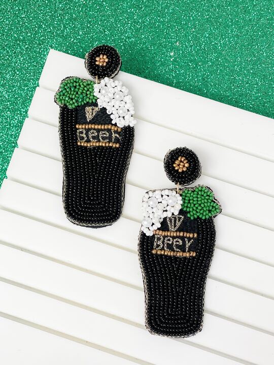 St. Paddy’s Beer Beaded Dangle Earrings