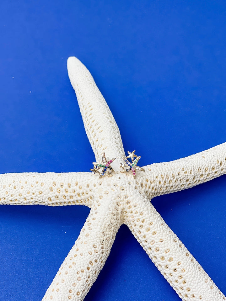 Cubic Zirconia Starfish Stud Earrings - Gold