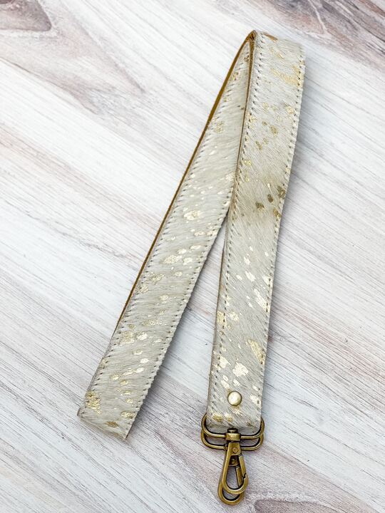 Textured Cowhide Purse Strap - Beige & Gold