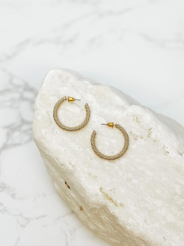 Cable Twisted Hoop Earrings - Gold