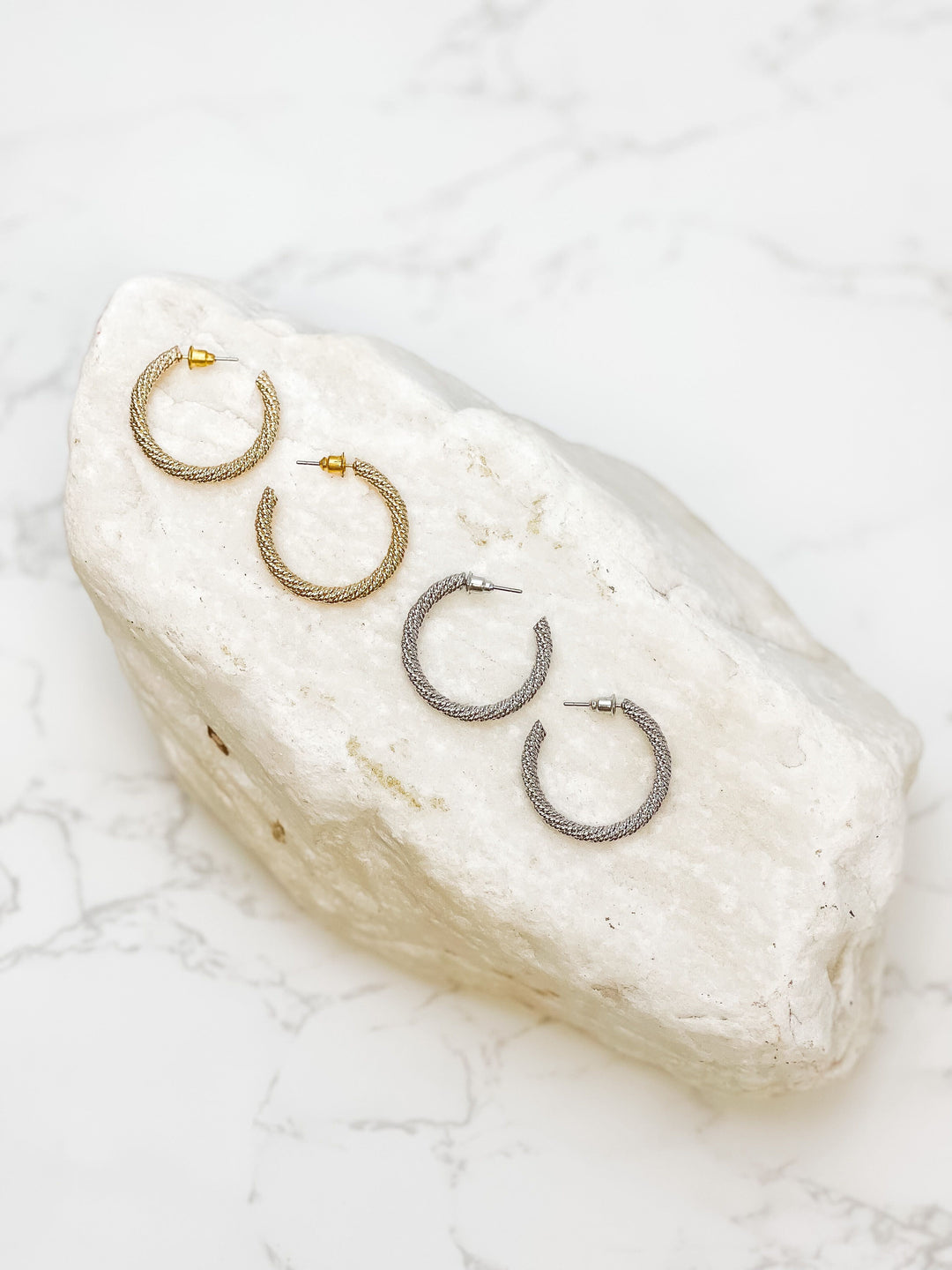 Cable Twisted Hoop Earrings - Gold