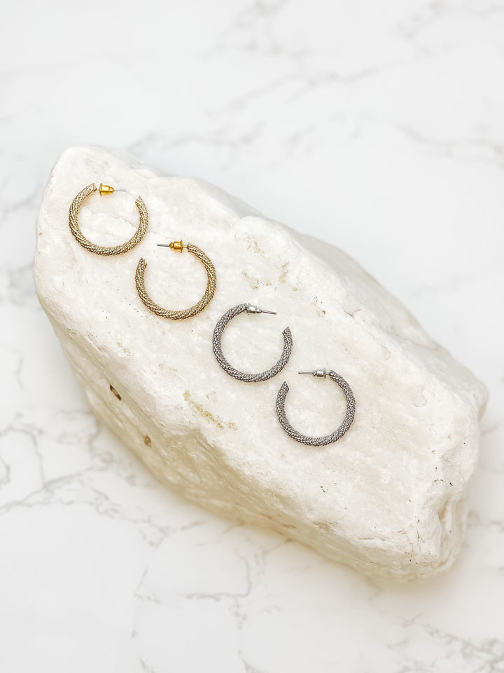 Cable Twisted Hoop Earrings - Gold