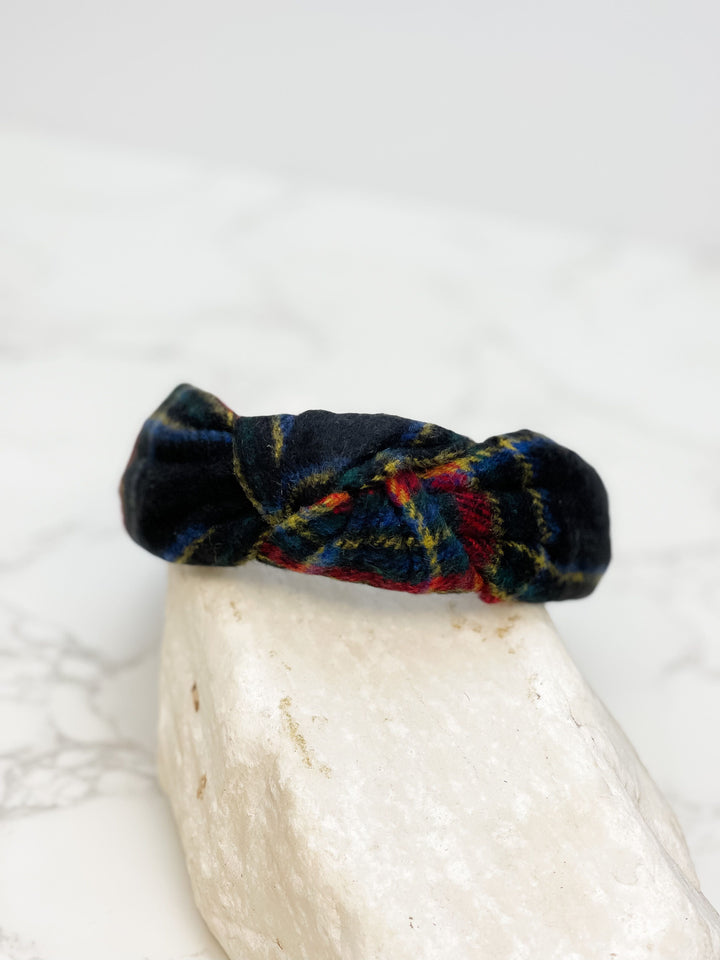 Top Knot Tartan Plaid Headband - Black