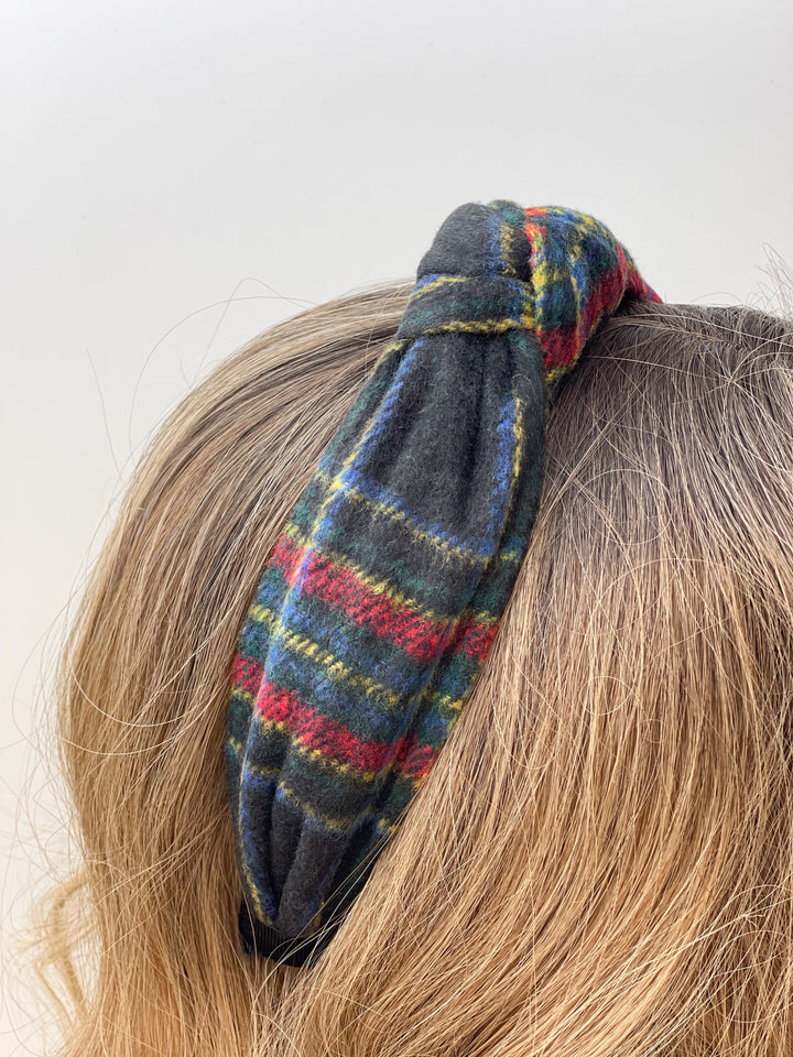 Top Knot Tartan Plaid Headband - Black