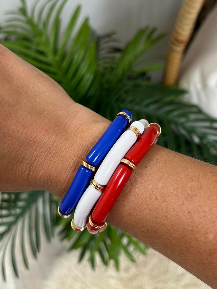 Acrylic Skinny Tube Stretch Bracelet Set of 3 - Red, White, & Blue