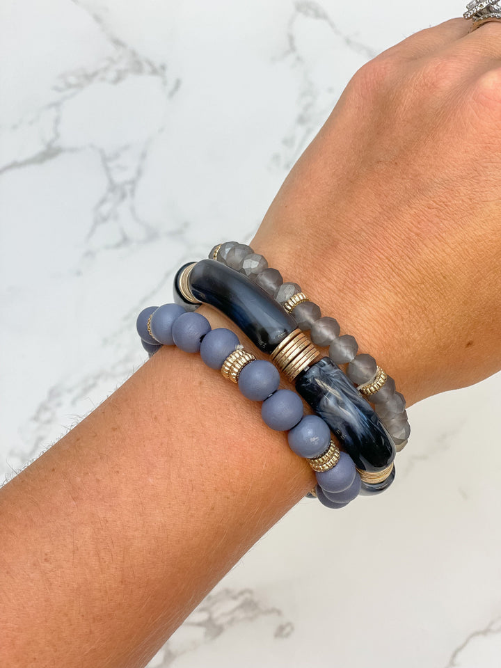 Acrylic Tube Bracelet Trio - Gray