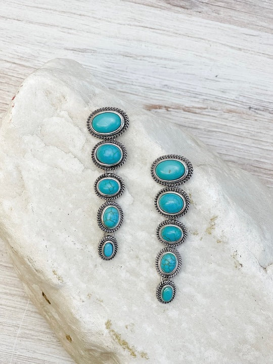 Turquoise Round Layered Dangle Earrings