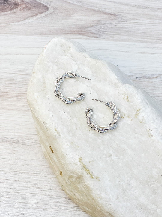 Tailored Twisted Hoop Earrings - Silver