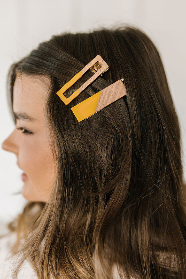 Two Tone Hair Clip Set in Yellow (Ships in 1-2 Weeks)