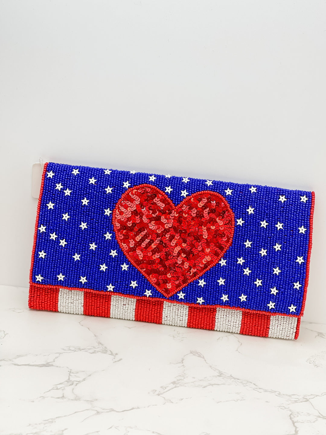 USA Heart Sequin Crossbody Chain Clutch