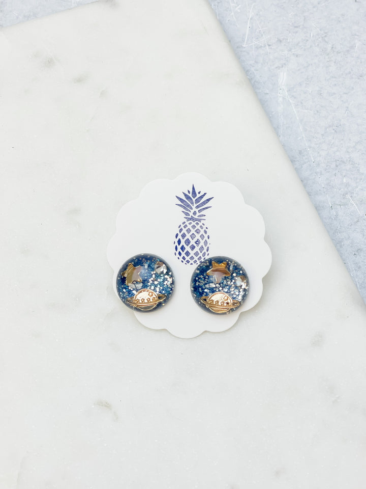 Galaxy Resin Stud Earrings - Blue